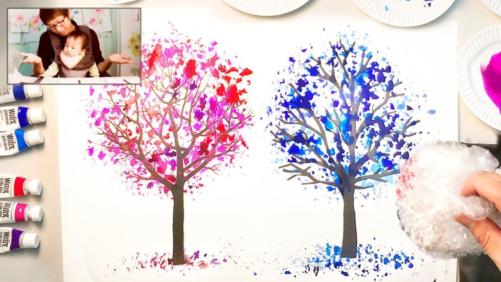 1024x576 Bubble Wrap Painting Technique For Kids Easy Coloring Trees - Creative Tree Drawing