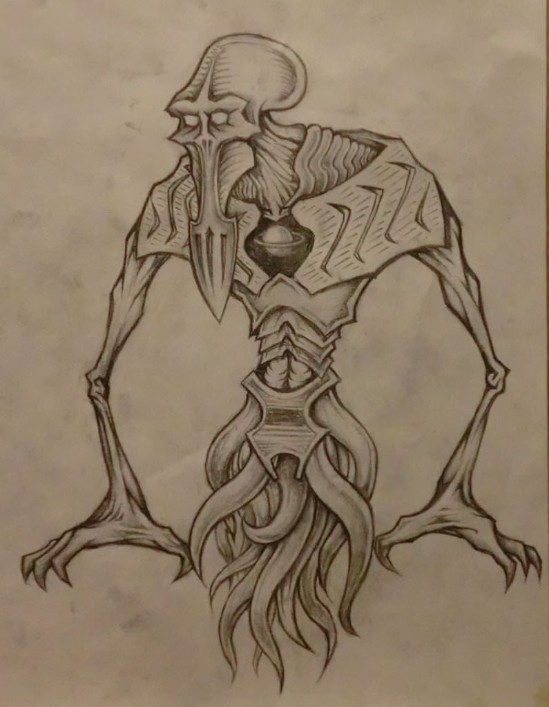 795x1024 alien creature with planet heart! drawing - Creature Drawing