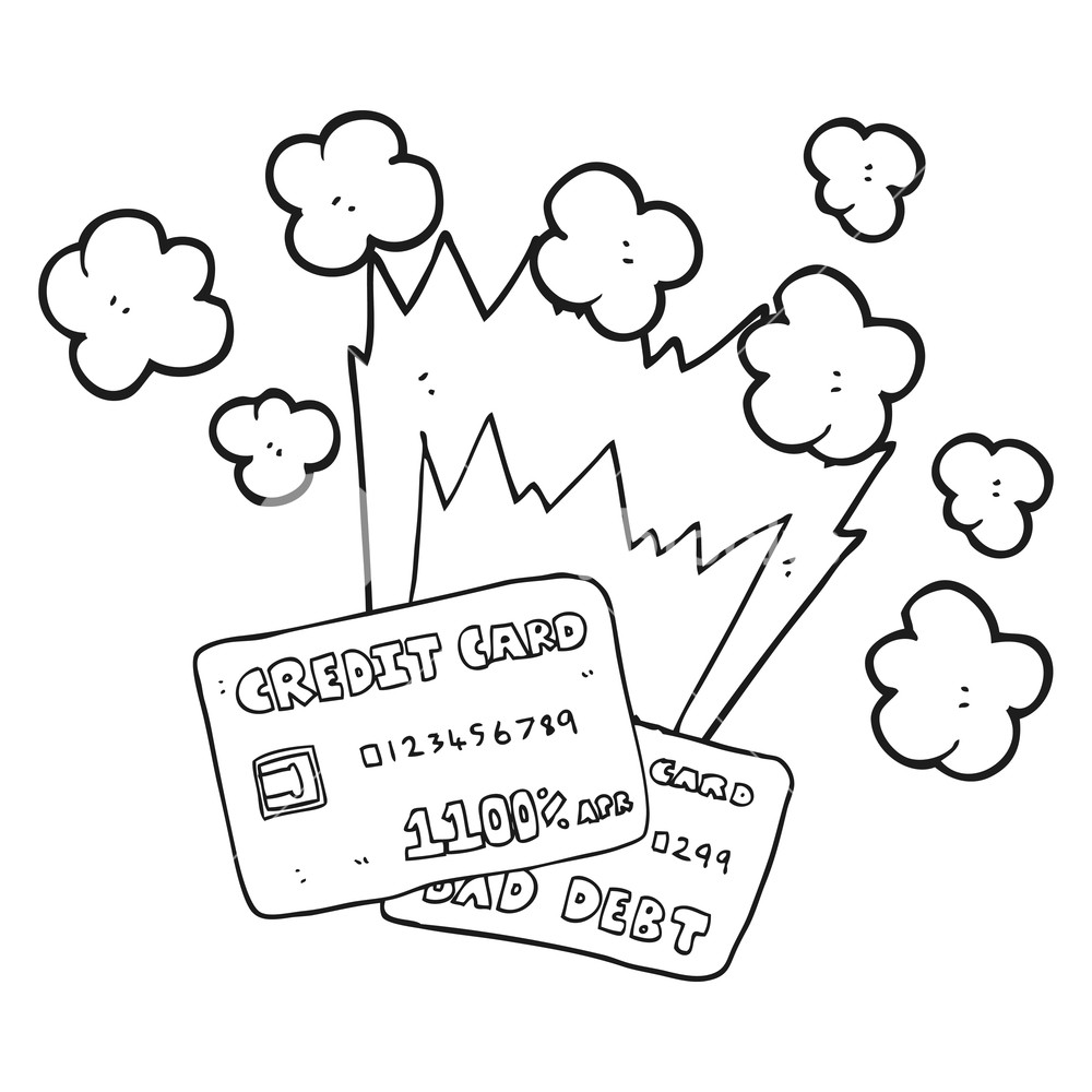 1000x1000 Freehand Drawn Black And White Cartoon Credit Card Debt Royalty - Credit Card Drawing