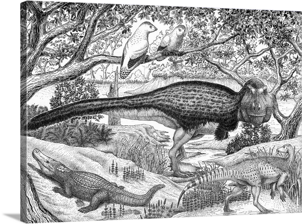 1000x742 black ink drawing of extinct animals from the hell creek formation - Creek Drawing