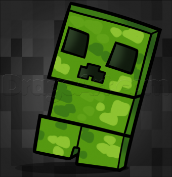 340x350 how to draw a chibi minecraft creeper, step - Creeper Drawing