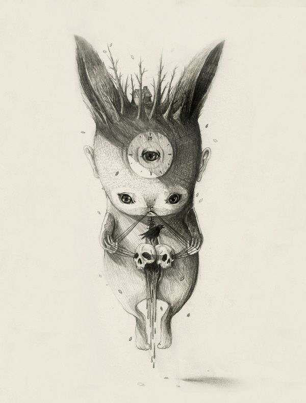 600x791 Cute And Creepy Illustrations - Creepy Bunny Drawing