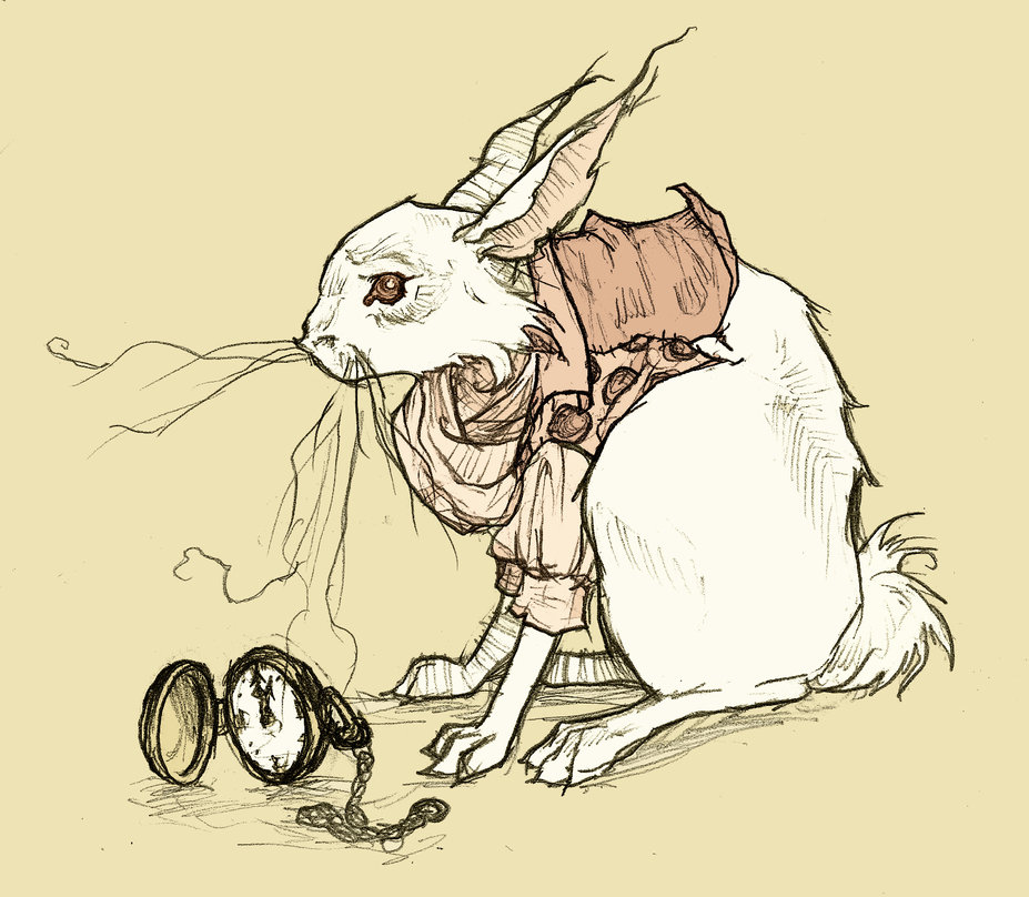 927x808 The White Rabbit Revised - Creepy Bunny Drawing