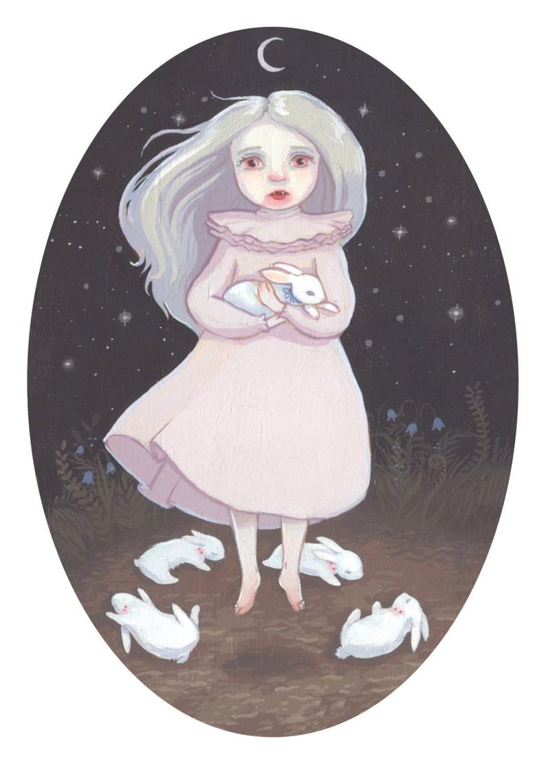 794x1112 vampire girl with bunnies print creepy cute illustration etsy - Creepy Bunny Drawing