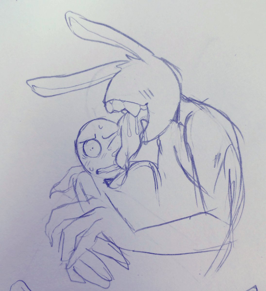 1095x1200 Moon On Twitter Mesees 's Creepy Bunny Thing - Creepy Bunny Drawing