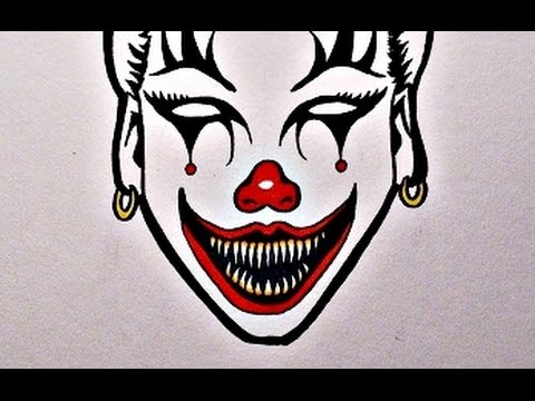 480x360 How To Draw An Evil Clown Girl - Creepy Clown Drawings