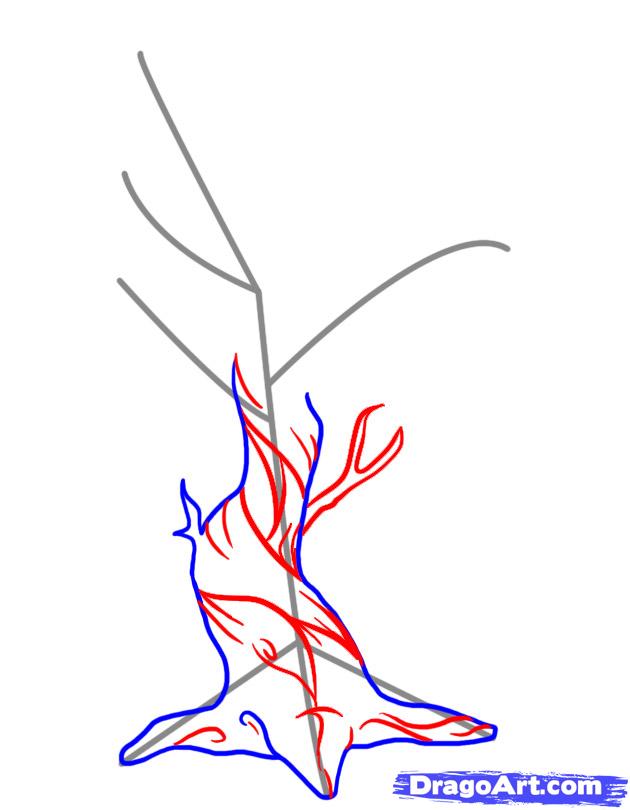 630x810 How To Draw A Dead Tree, Step - Creepy Dead Tree Drawing
