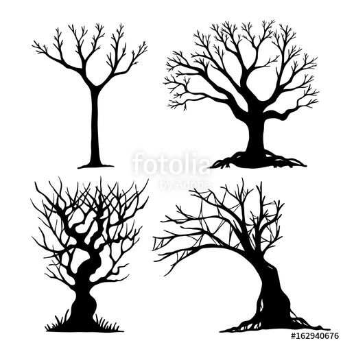 500x500 Set Of Halloween Tree Dead Tree From Vector Scary Tree - Creepy Dead Tree Drawing