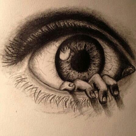 446x445 incredibly drawn eye with a hand coming out of it smarty arty - Creepy Eye Drawing