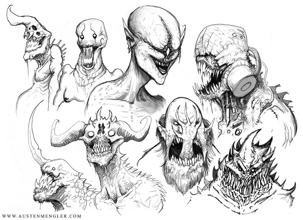 1000x727 Scary Sketches The Art Of Austen Mengler - Creepy Face Drawing