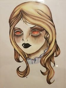 225x300 hand drawn framed soft pastel drawing girl woman creepy goth ebay - Creepy Girl Drawing