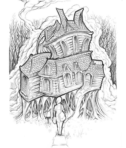 426x500 that feeling when you go to a new place - Creepy House Drawing