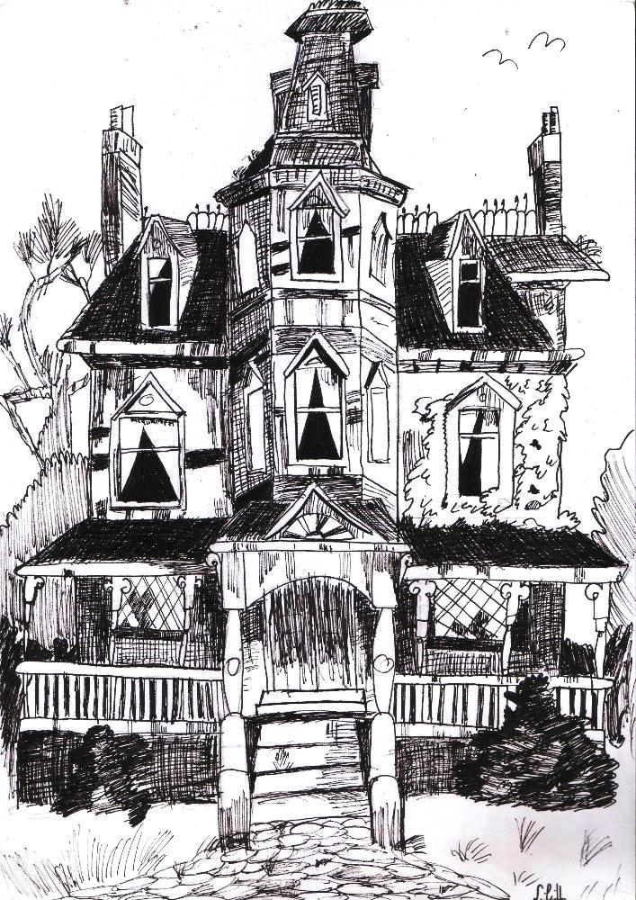 707x1000 Creepy House - Creepy House Drawing