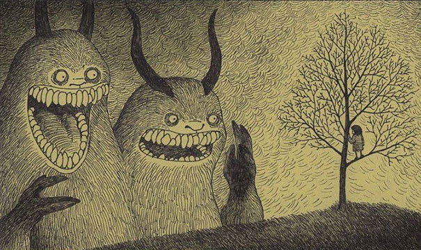 605x360 creepy monsters drawn on sticky notes - Creepy Monster Drawing