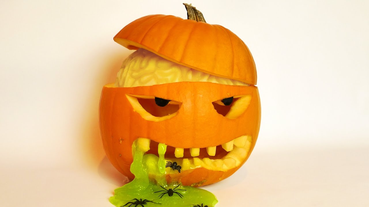 1280x720 Halloween Pumpkin Carving Idea With Brain And Slime! - Creepy Pumpkin Drawing
