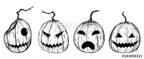 500x207 Halloween Pumpkin - Creepy Pumpkin Drawing