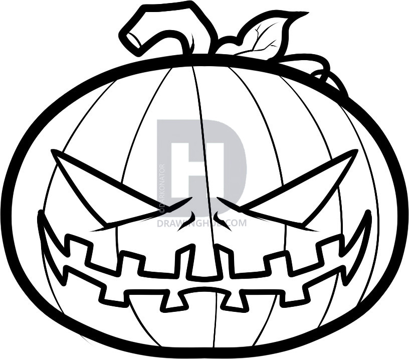816x716 how to draw a halloween pumpkin, halloween pumpkin, step - Creepy Pumpkin Drawing