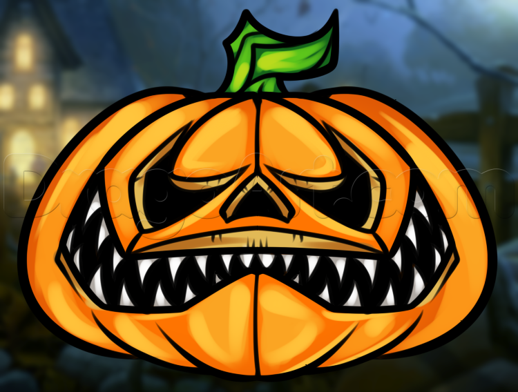 750x568 How To Draw A Halloween Pumpkin, Step - Creepy Pumpkin Drawing