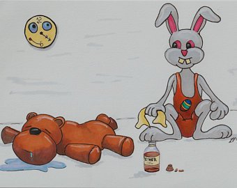 340x270 Creepy Guy And Teddy Bear Are Best Friends Print Of Original Etsy - Creepy Teddy Bear Drawing