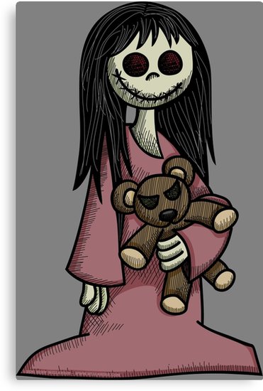 371x550 Creepy Girl With Teddy Bear Canvas Print - Creepy Teddy Bear Drawing