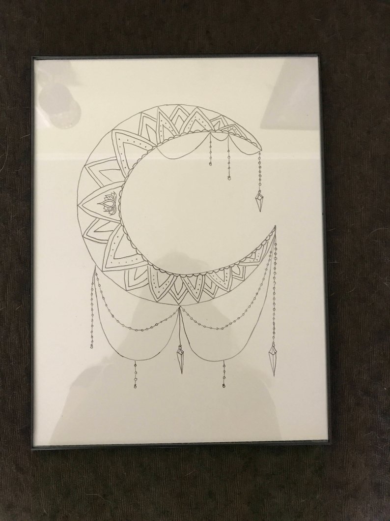 794x1059 framed crescent moon drawing etsy - Crescent Drawing