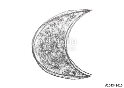 500x355 black hatching grunge graphite pencil, crescent moon drawing - Crescent Drawing
