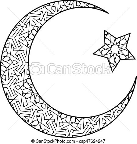 449x470 crescent moon and star isolated on white - Crescent Moon Drawing