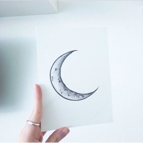 480x480 x crescent moon dot work print my own original drawn - Crescent Moon Drawing