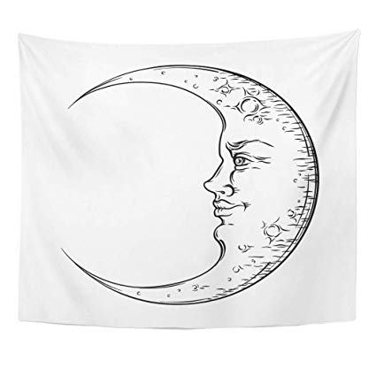 425x425 Emvency Wall Tapestry Sketch Antique Style Hand Drawn - Crescent Moon Drawing