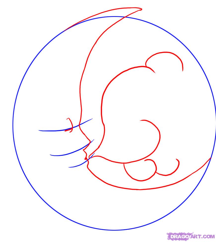 871x977 Step How To Draw The Man In The Moon - Crescent Moon Face Drawing