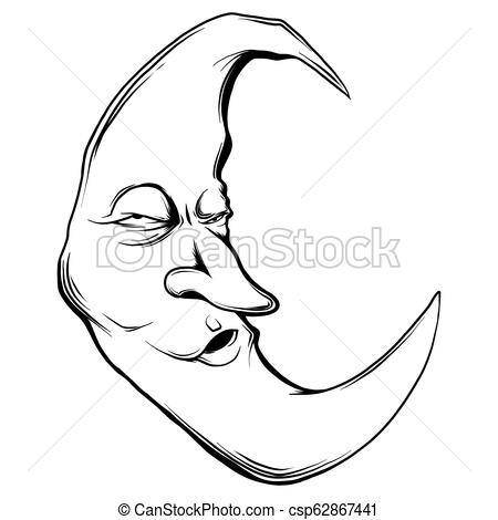 450x470 vector illustration crescent moon face in white background vector - Crescent Moon Face Drawing