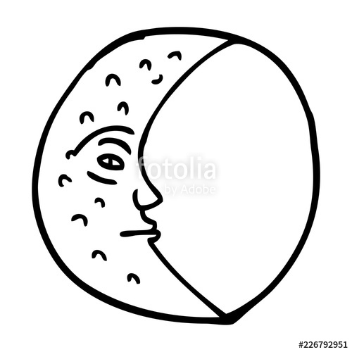500x500 line drawing cartoon crescent moon with face stock image - Crescent Moon Face Drawing