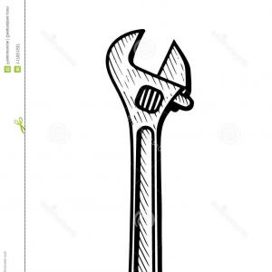 300x300 Hand Drawn Adjustable Spanner Vector Engraving Doodle Drawing - Crescent Wrench Drawing