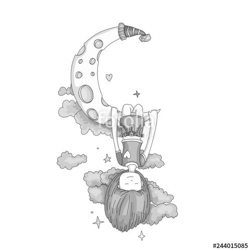 500x500 colorless a little girl sleeping and dreaming, hanging - Cresent Moon Drawing