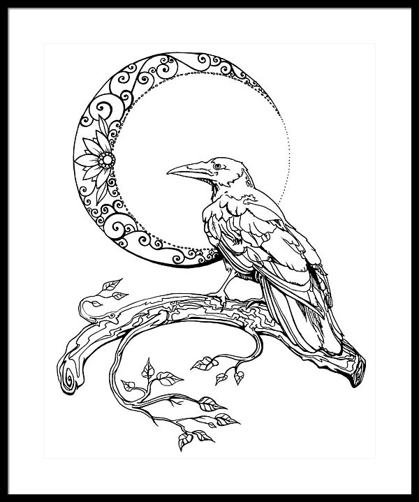 600x719 Crescent Moon Crow Framed Print - Cresent Moon Drawing