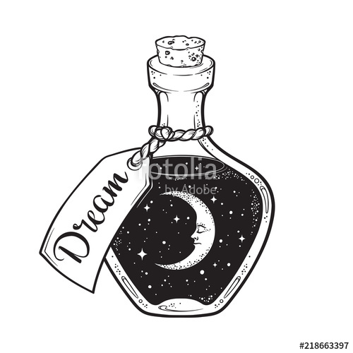 500x500 Hand Drawn Dream In Bottle Or Wish Jar With Crescent Moon - Cresent Moon Drawing