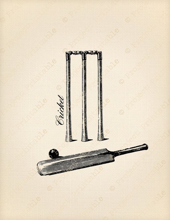 570x738 Instant Download Printable Graphics - Cricket Bat Drawing