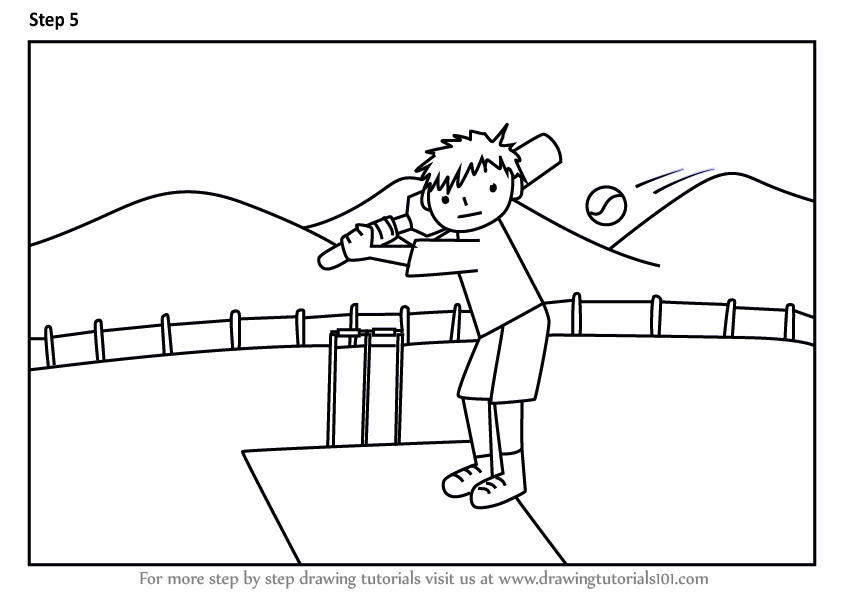 846x600 Learn How To Draw A Cricket Player Scene - Cricket Drawing