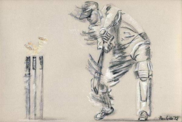 600x402 Bowled! - Cricket Drawing