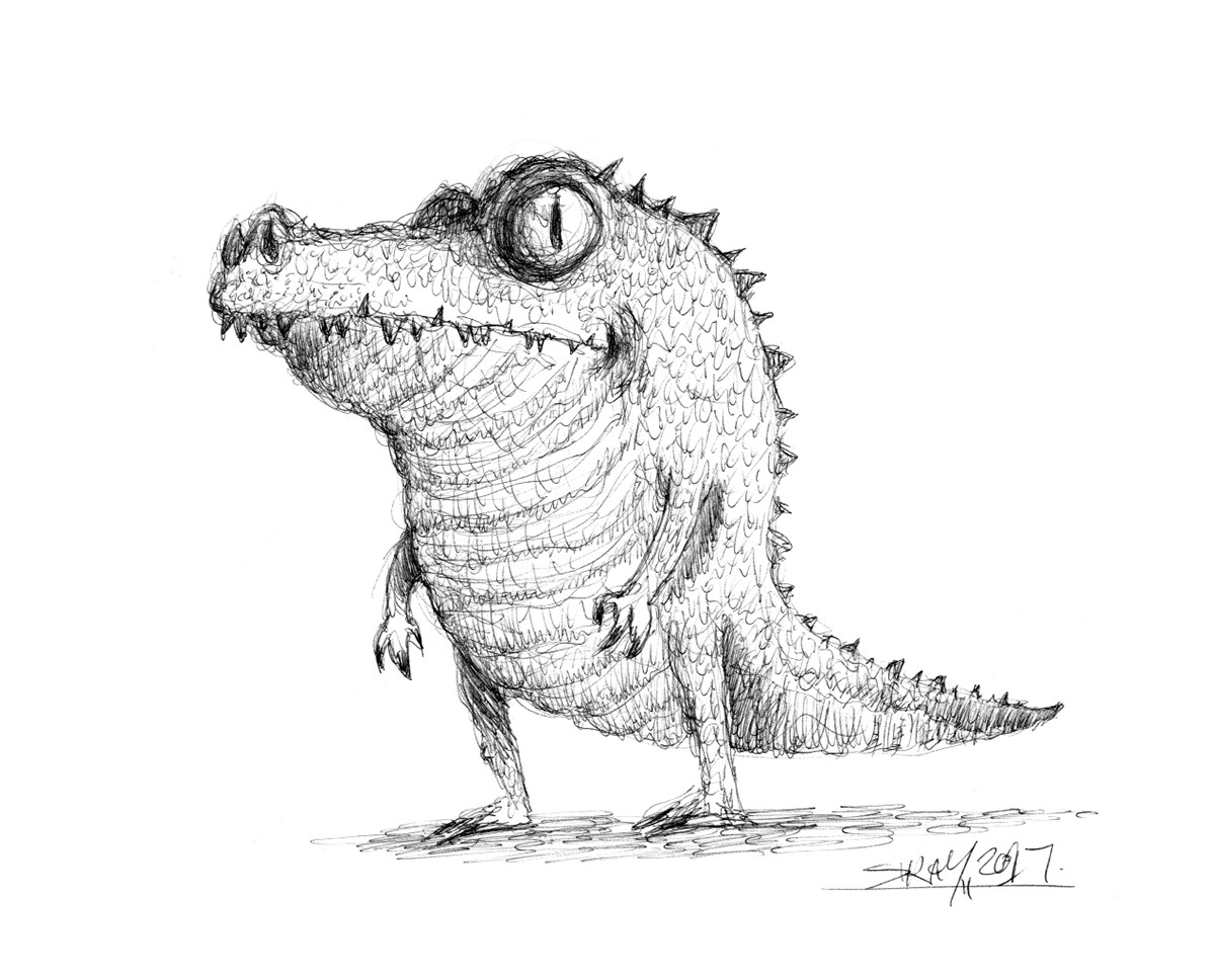 Мультяшный крокодил карандашом
