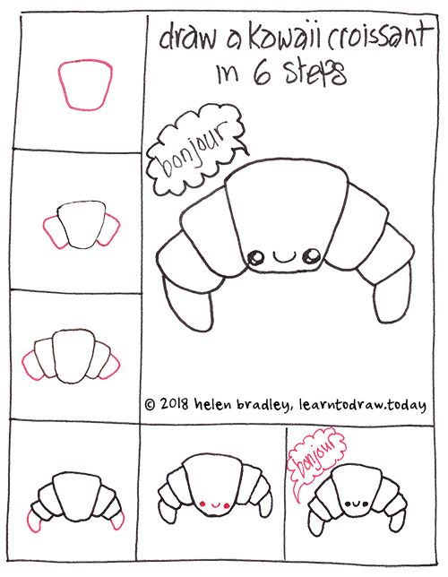 500x644 How To Draw A Cute Croissant Journal Doodles Drawings, Kawaii - Croissant Drawing