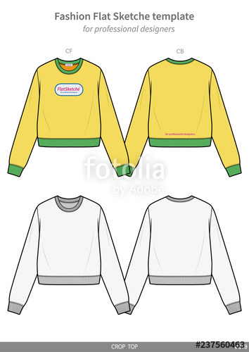 354x500 crop top tee fashion flat technical drawing template stock image - Crop Top Technical Drawing