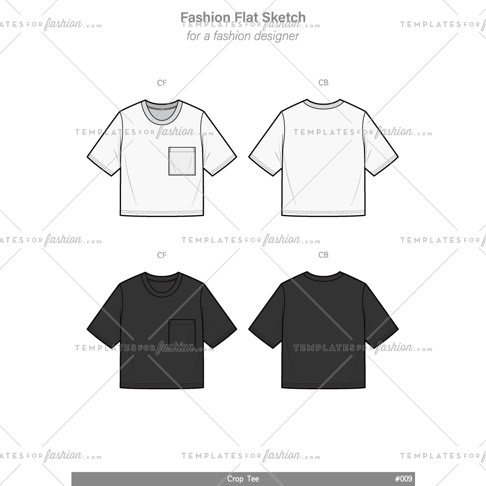 1000x1000 crop top tee fashion flat technical drawing vector template - Crop Top Technical Drawing