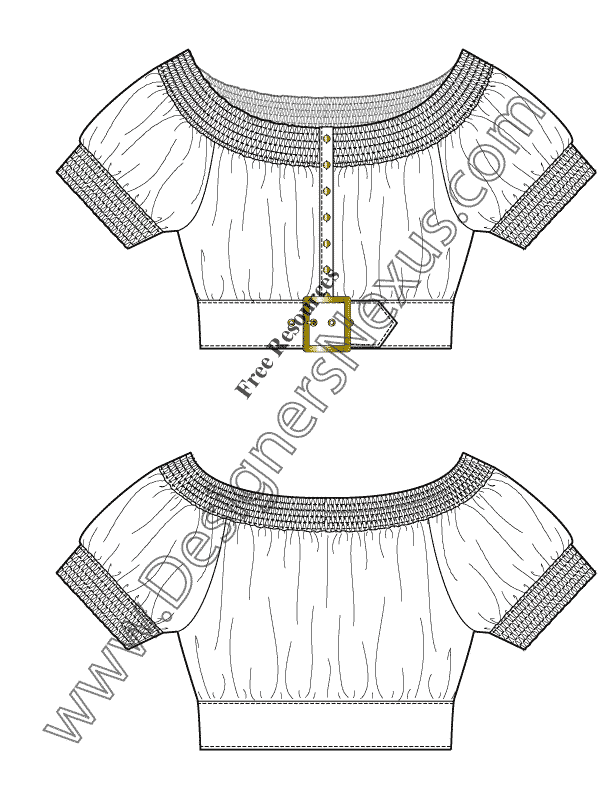612x792 cropped peasant top technical flat fashion drawing templates - Crop Top Technical Drawing