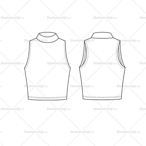 480x480 women's turtleneck crop top fashion flat template - Crop Top Technical Drawing