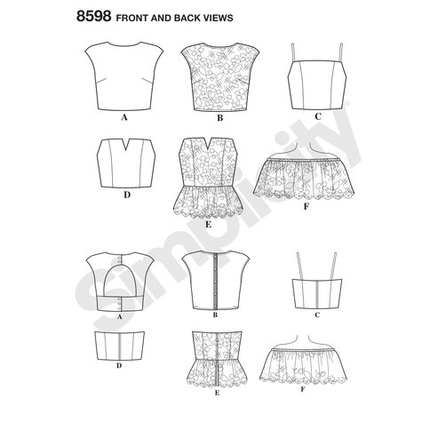 502x502 simplicity prom crop top pattern front back view doctor t - Crop Top Technical Drawing