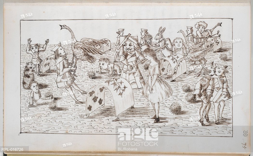1050x648 alice and red queen play croquet, whole folio drawing from chapter - Croquet Drawing