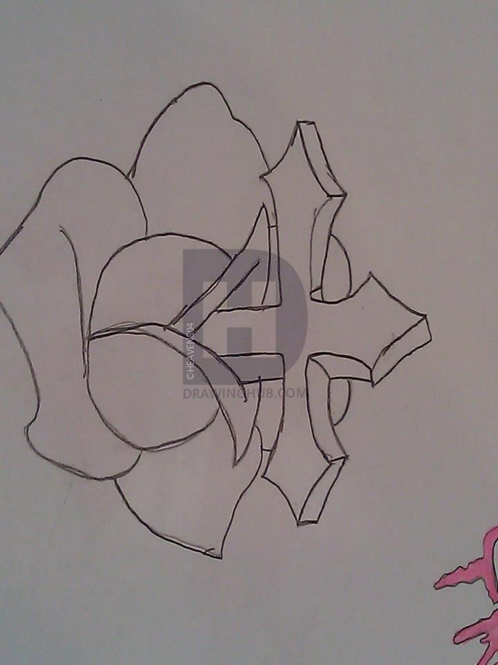 720x960 Cross And Rose Drawing - Cross And Rose Drawing