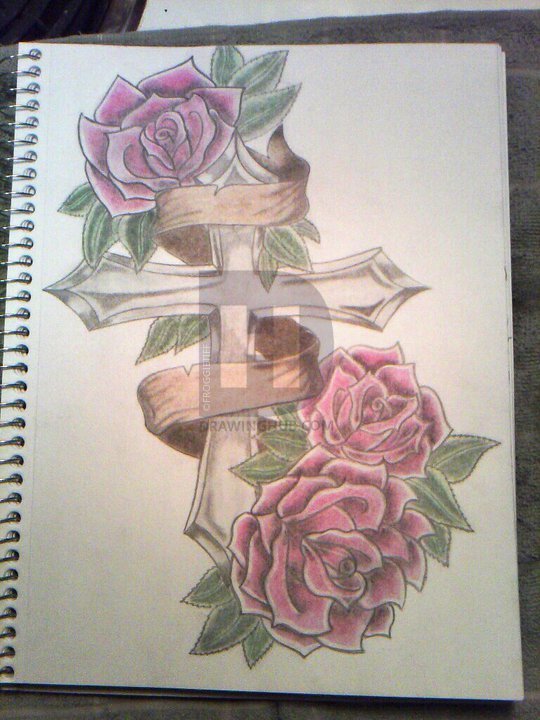 540x720 Cross And Roses Drawing - Cross And Rose Drawing