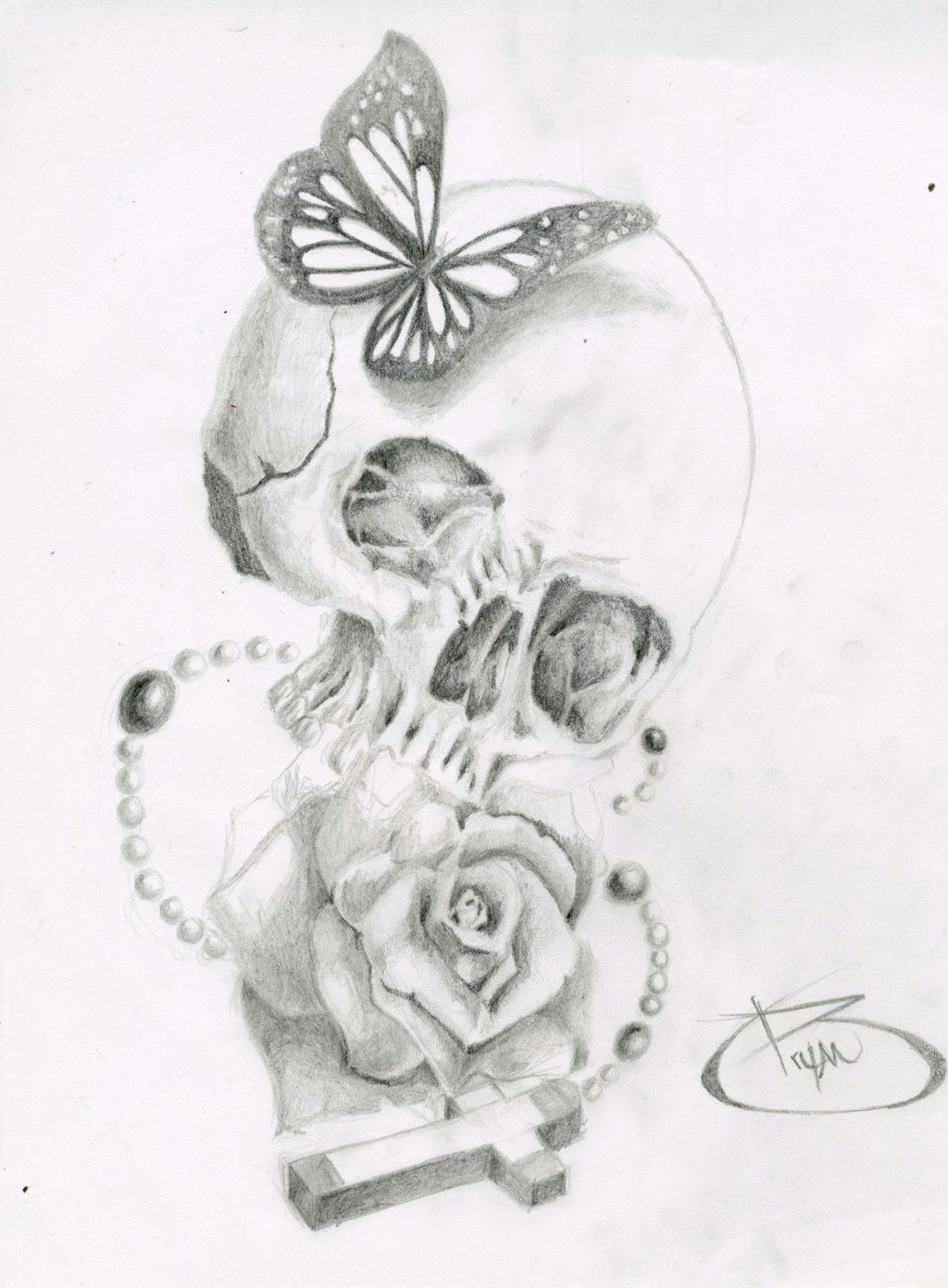 1024x1390 Drawing Of A Rose And Cross Troller Us - Cross And Rose Drawing